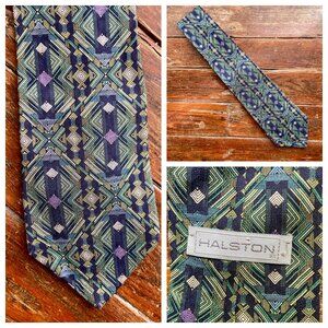 Vintage Halston Imported Silk Neck Tie Art Deco Geometric USA 59" x 4" EUC